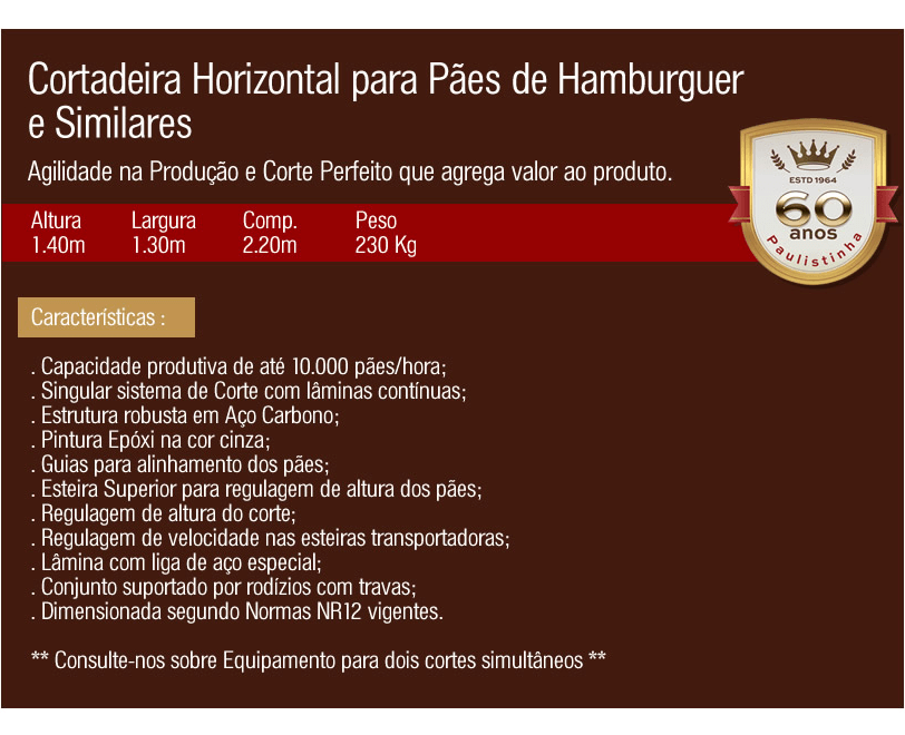 Cortadeira Horizontal para Pães de Hamburguer e Similares - Paulistinha