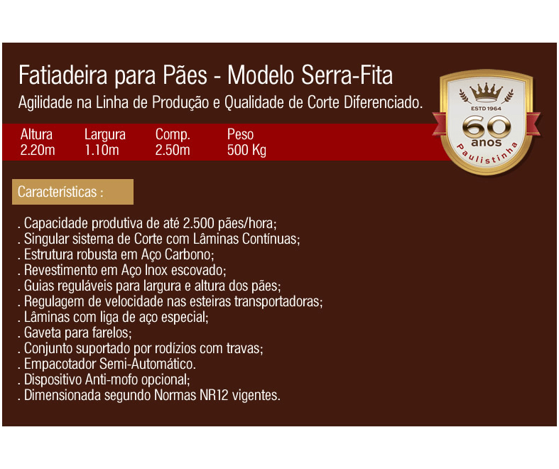 Fatiadeira para Pães - Modelo Serra Fita - Paulistinha